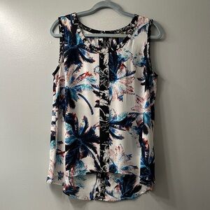 Valerie Stevens Blue and Black Palm Print Tank Top